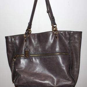 Badgley Mischka Warm Grey n Gold Leather Bag Purse